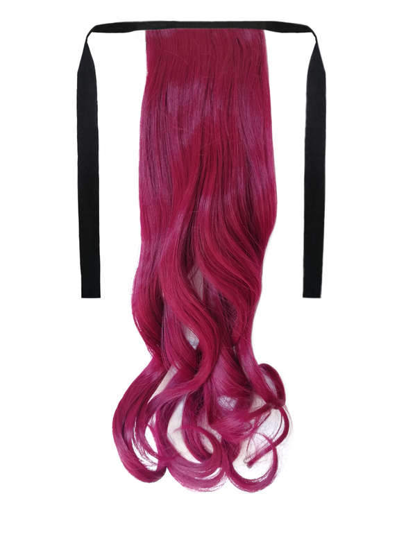 Tie-On Wavy Ponytail 55cm With Ribbons & Clip - Burgundy