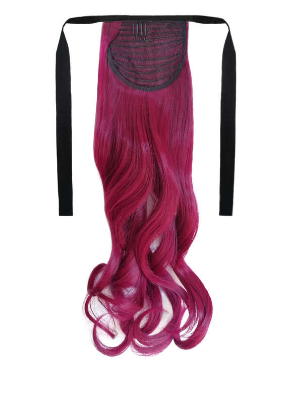 Tie-On Wavy Ponytail 55cm With Ribbons & Clip - Burgundy