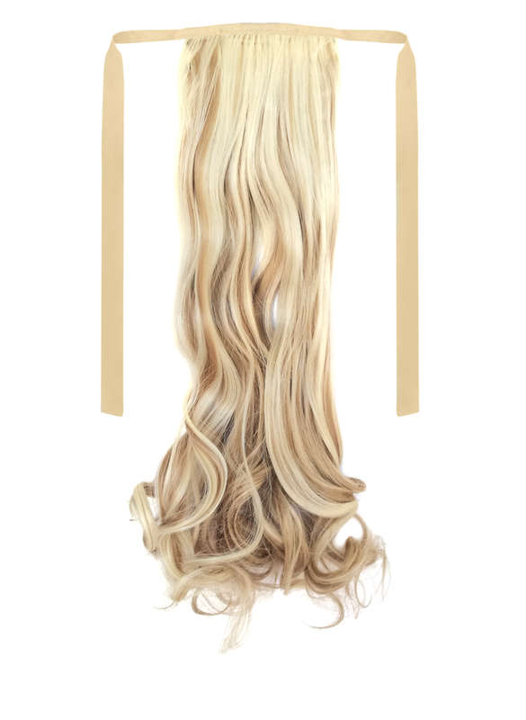 Tie-On Wavy Ponytail 55cm With Ribbons & Clip - F18-613 Ash Light Blonde Mix