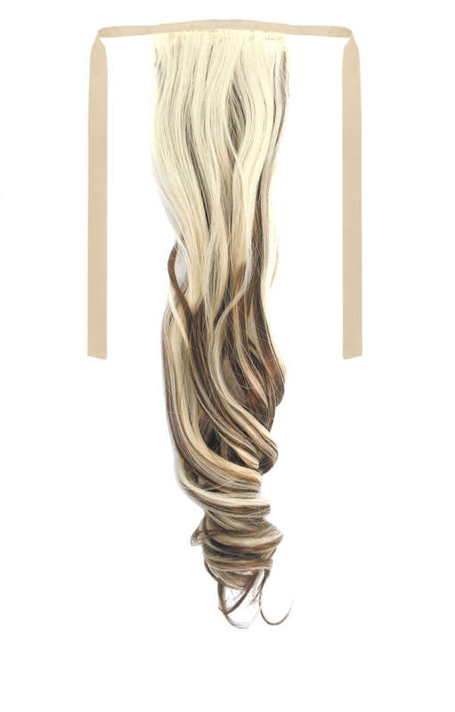 Tie-On Wavy Ponytail 55cm With Ribbons & Clip - F8-613 Ash Light Blonde Mix