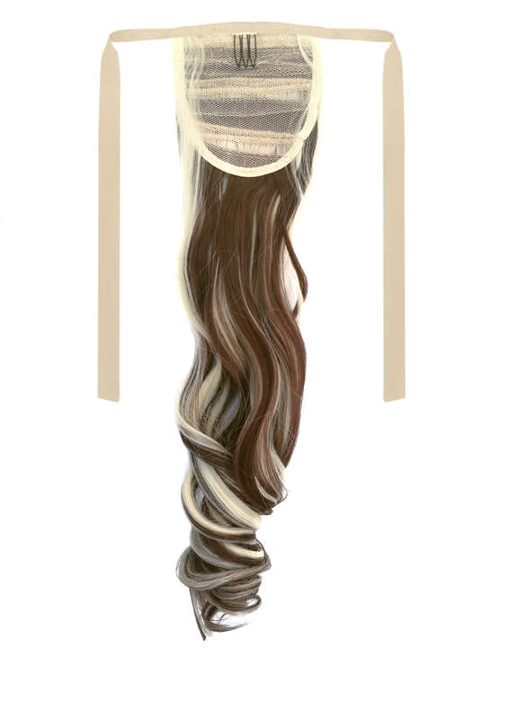 Tie-On Wavy Ponytail 55cm With Ribbons & Clip - F8-613 Ash Light Blonde Mix