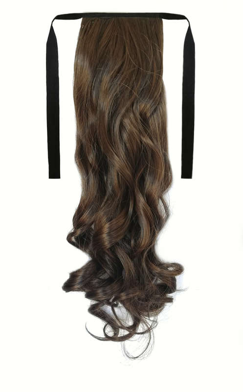 Tie-On Wavy Ponytail 55cm With Ribbons & Clip - M2-30 Dark Chestnut Brown Mix