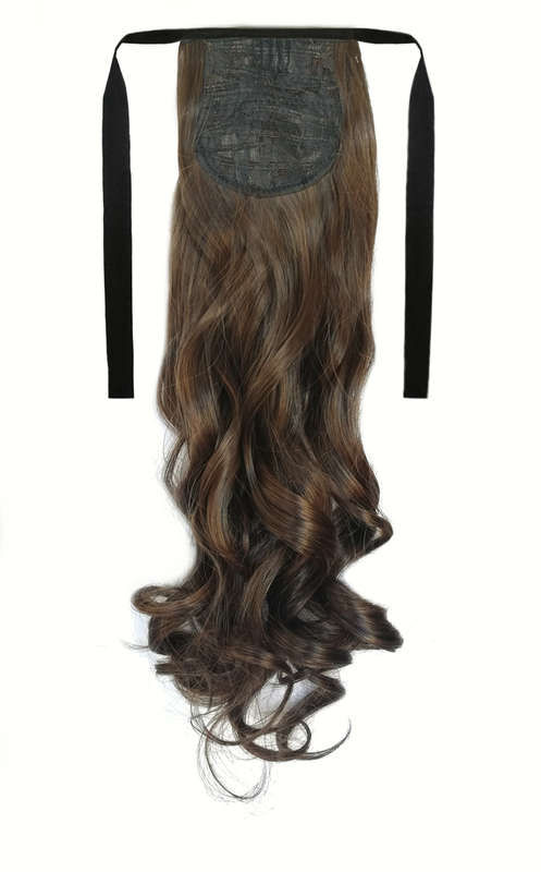 Tie-On Wavy Ponytail 55cm With Ribbons & Clip - M2-30 Dark Chestnut Brown Mix