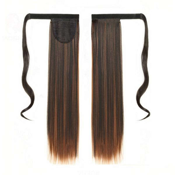 Self-Fastening Wrap Straight Ponytail 55cm - 2h30 Dark brown highlights