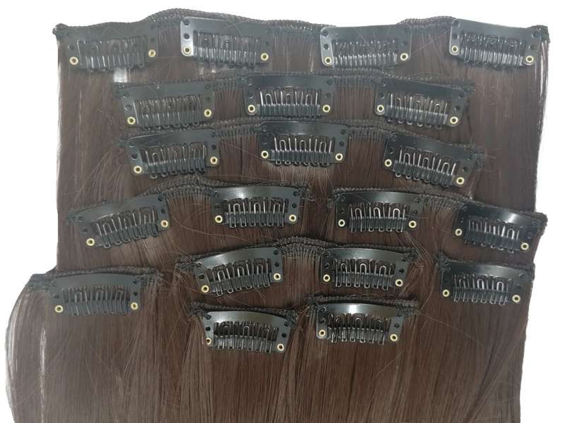 10 Piece Straight Long 55-60cm Full Head Clip-on Hair Extensions XXL - 4 Chocolate Brown Straight