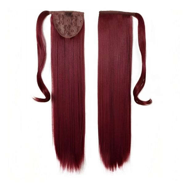 Self-Fastening Wrap Straight Ponytail 55cm - 99J Dark plum red color