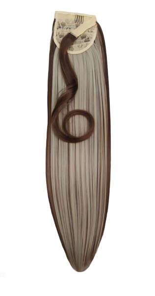 Self-Fastening Wrap Straight Ponytail 55cm - h12-88 Mid-brown/Blonde mix