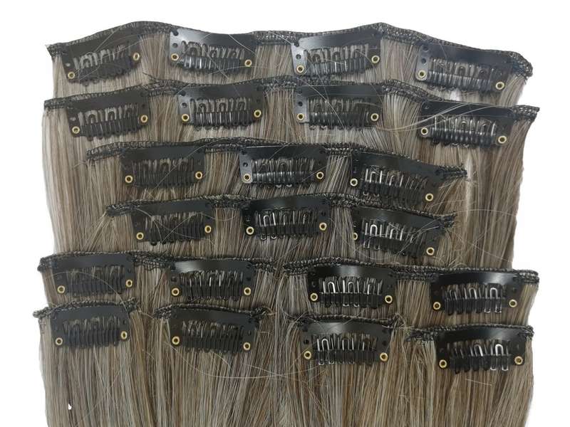 10 Piece Straight Long 55-60cm Full Head Clip-on Hair Extensions XXL - M6K613 Natural Grey Blonde Mi
