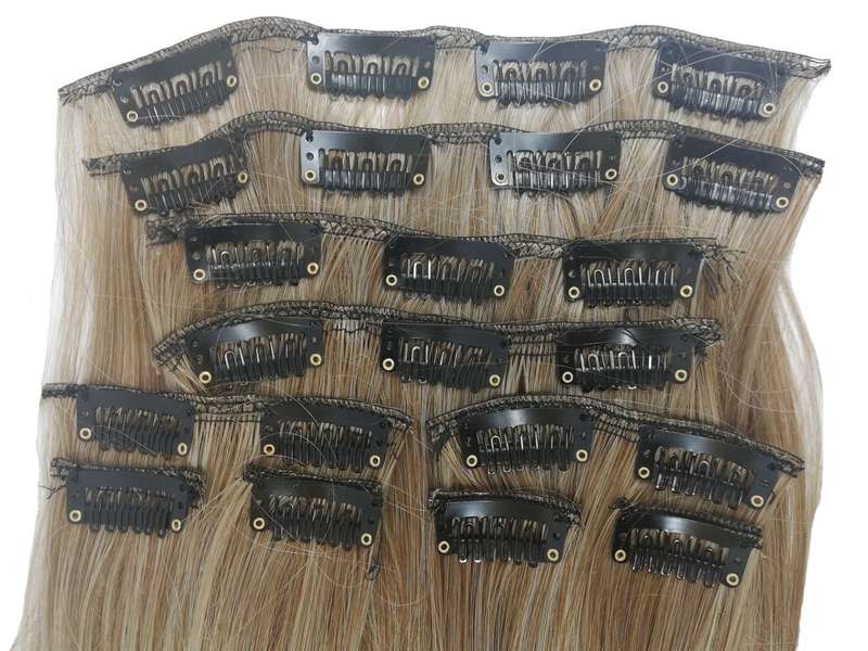 10 Piece Straight Long 55-60cm Full Head Clip-on Hair Extensions XXL - M988 Light latte blonde-brown