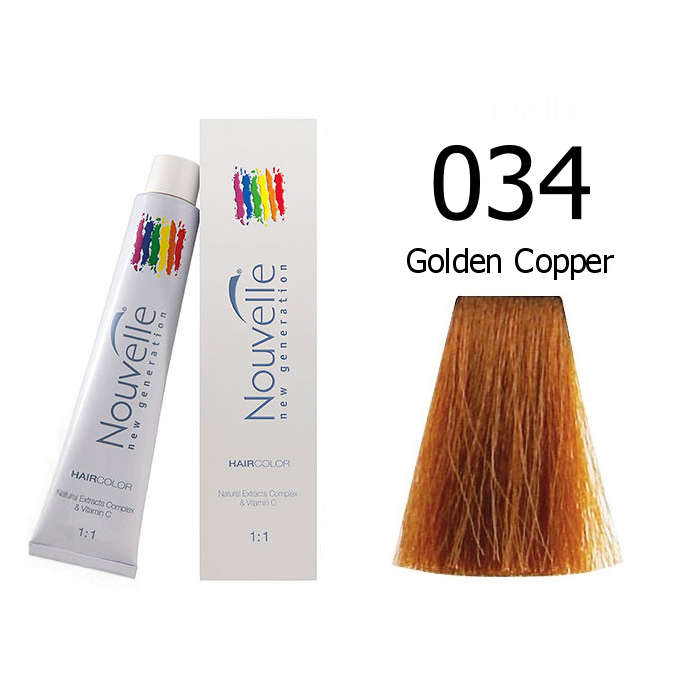 Nouvelle Professional Permanent Hair Tint Dye 100ml + 100ml 20vol Developer - 034 Golden Copper