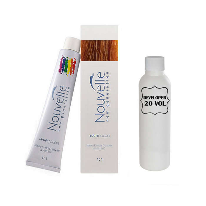 Nouvelle Professional Permanent Hair Tint Dye 100ml + 100ml 20vol Developer - 034 Golden Copper