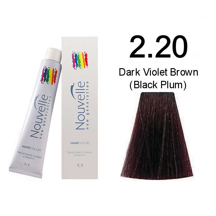 Nouvelle Professional Permanent Hair Tint Dye 100ml + 100ml 20vol developer - 2.20 Dark violet brown