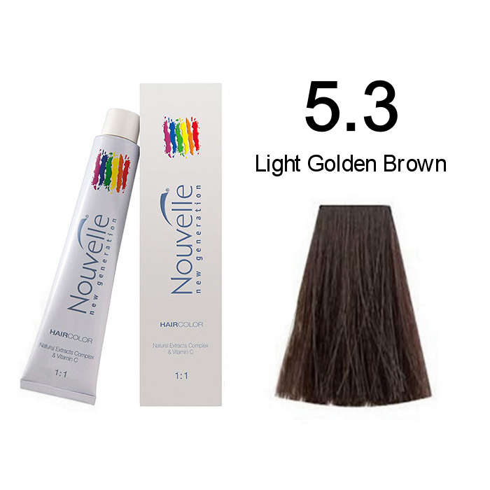 Nouvelle Professional Permanent Hair Tint Dye 100ml + 100ml 20vol developer - 5.3 Light Golden Brown