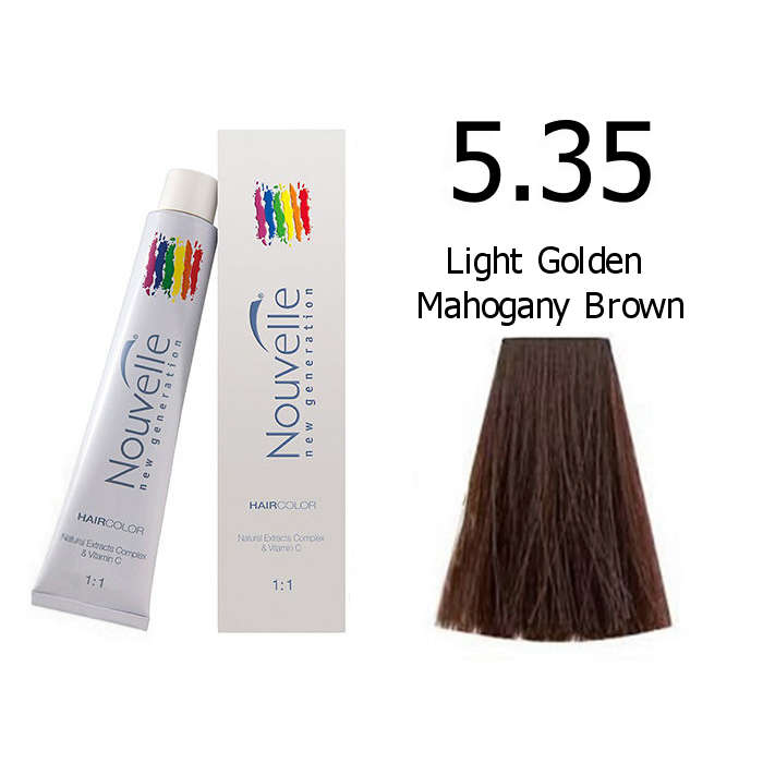 Nouvelle Professional Permanent Hair Tint Dye 100ml + 100ml 20vol developer - 5.35 Light golden maho