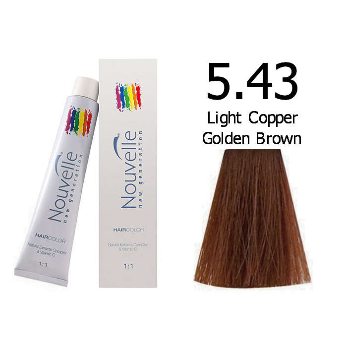 Nouvelle Professional Permanent Hair Tint Dye 100ml + 100ml 20vol developer - 5.43 Light copper gold