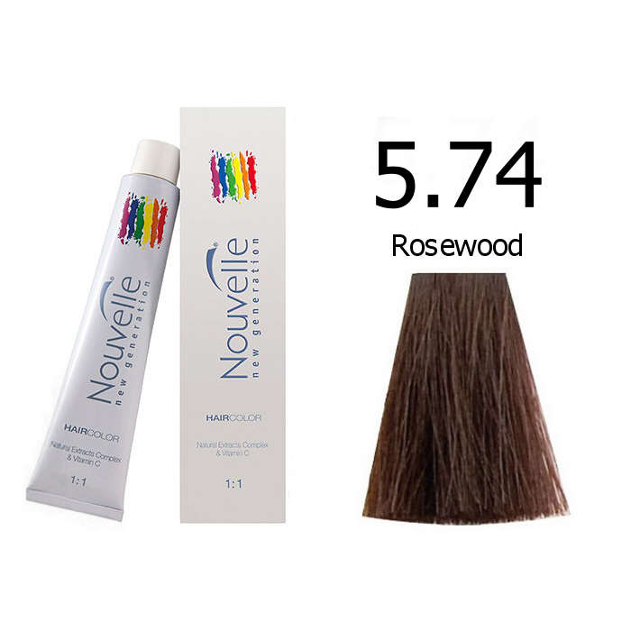 Nouvelle Professional Permanent Hair Tint Dye 100ml + 100ml 20vol developer - 5.74 Rosewood