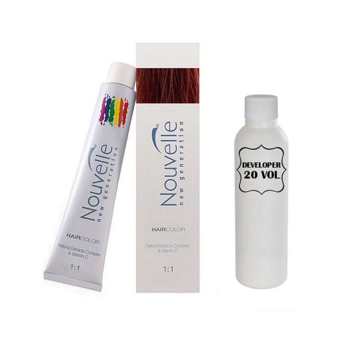 Nouvelle Professional Permanent Hair Tint Dye 100ml + 100ml 20vol developer - 6.46 Dark red copper b