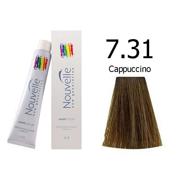 Nouvelle Professional Permanent Hair Tint Dye 100ml + 100ml 20vol developer - 7.31 Cappuccino