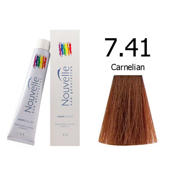 Nouvelle Professional Permanent Hair Tint Dye 100ml + 100ml 20vol developer - 7.41 Carnelian