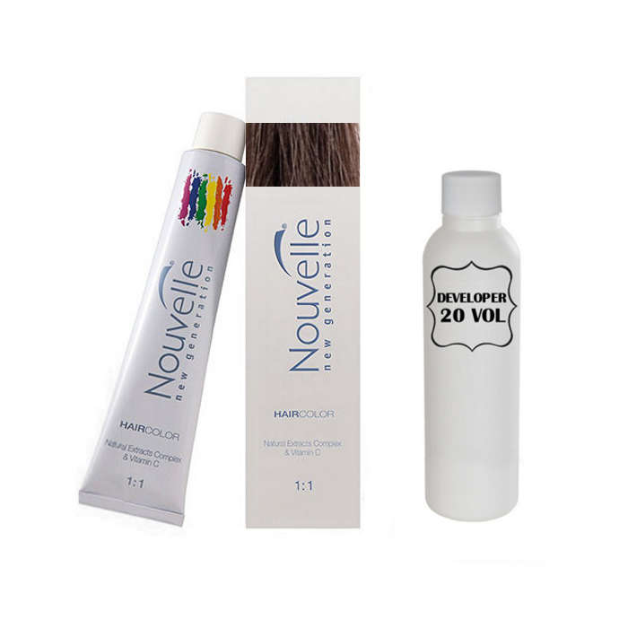 Nouvelle Professional Permanent Hair Tint Dye 100ml + 100ml 20vol developer - 7.53 Chestnut