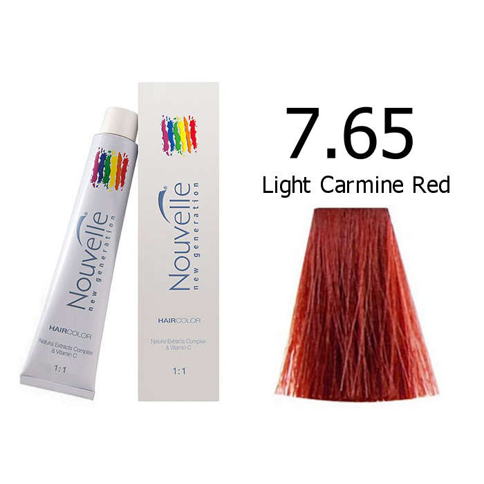 Nouvelle Professional Permanent Hair Tint Dye 100ml + 100ml 20vol developer - 7.65 Light carmine red