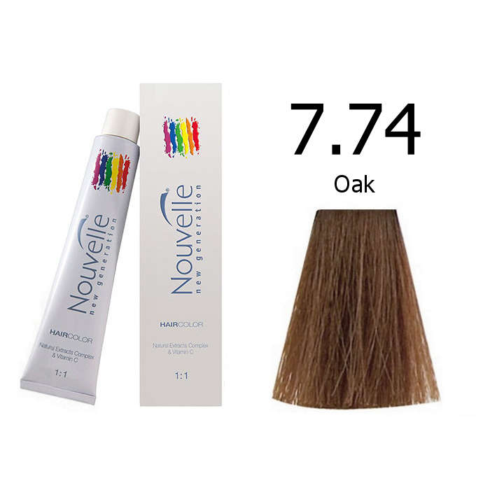 Nouvelle Professional Permanent Hair Tint Dye 100ml + 100ml 20vol developer - 7.74 Oak