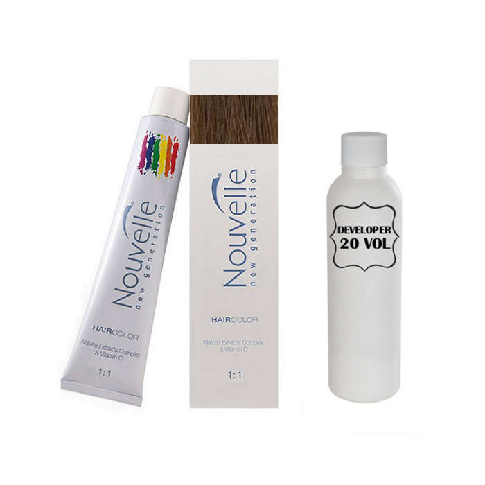 Nouvelle Professional Permanent Hair Tint Dye 100ml + 100ml 20vol developer - 8.13 Light ash golden