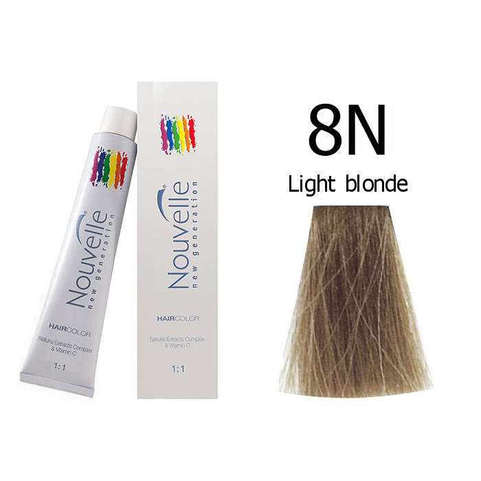 Nouvelle Professional Permanent Hair Tint Dye 100ml + 100ml 20vol developer - 8N Light blonde