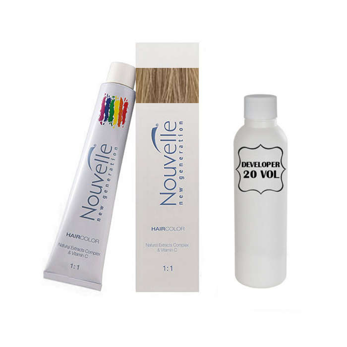 Nouvelle Professional Permanent Hair Tint Dye 100ml + 100ml 20vol developer - 9.13 Very light ash go