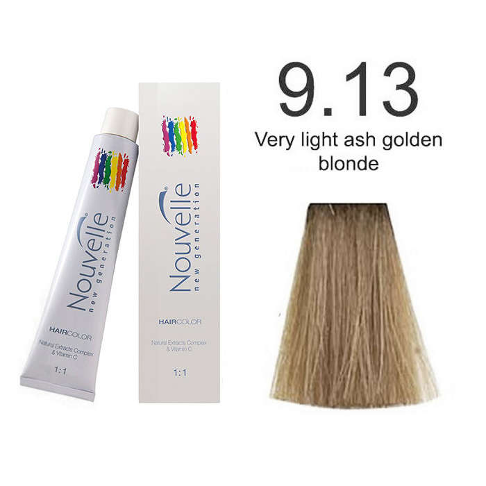 Nouvelle Professional Permanent Hair Tint Dye 100ml + 100ml 20vol developer - 9.13 Very light ash go