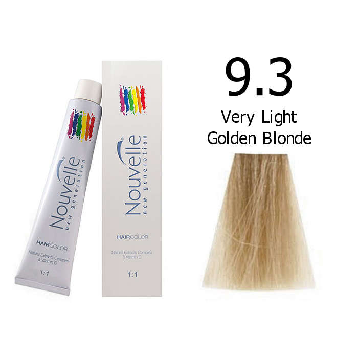 Nouvelle Professional Permanent Hair Tint Dye 100ml + 100ml 20vol developer - 9.3 Very light golden