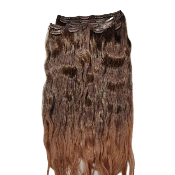 10 Piece Wavy Long 55-60cm Full Head Clip-on Hair Extensions XXL - 1b-30 Brown Ombre