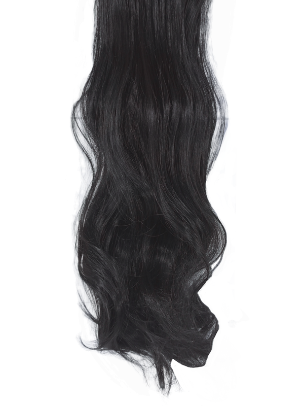 10 Piece Wavy Long 55-60cm Full Head Clip-on Hair Extensions XXL - 1b Natural Black Brown