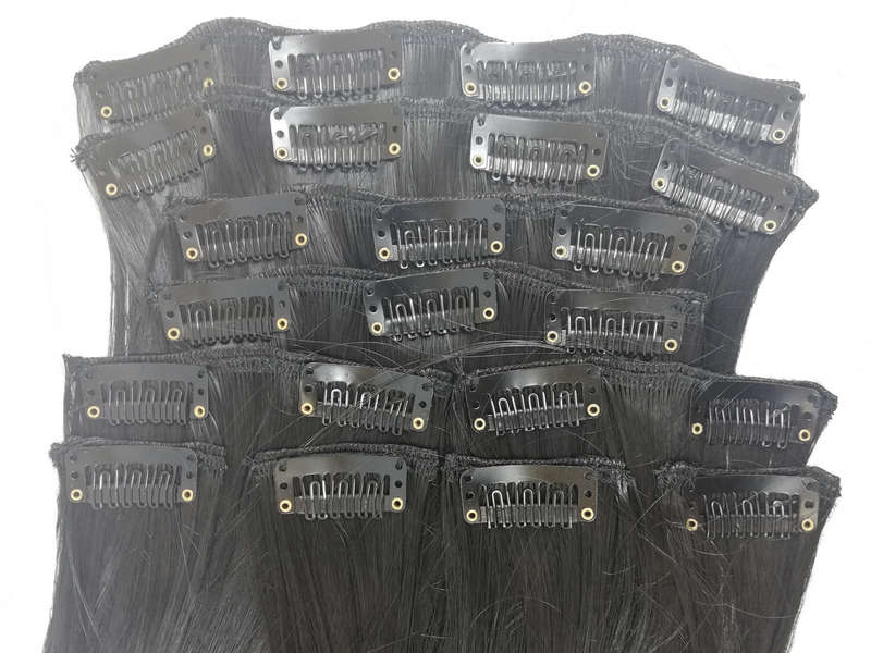 10 Piece Wavy Long 55-60cm Full Head Clip-on Hair Extensions XXL - 1b Natural Black Brown