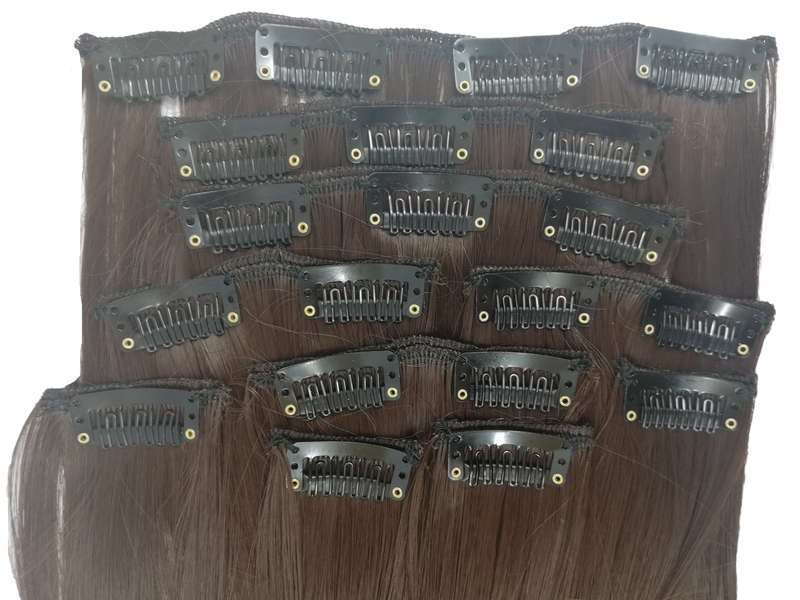 10 Piece Wavy Long 55-60cm Full Head Clip-on Hair Extensions XXL - 4 Chocolate Brown