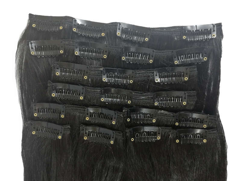 10 Piece Wavy Long 55-60cm Full Head Clip-on Hair Extensions XXL - 1 Jet Black
