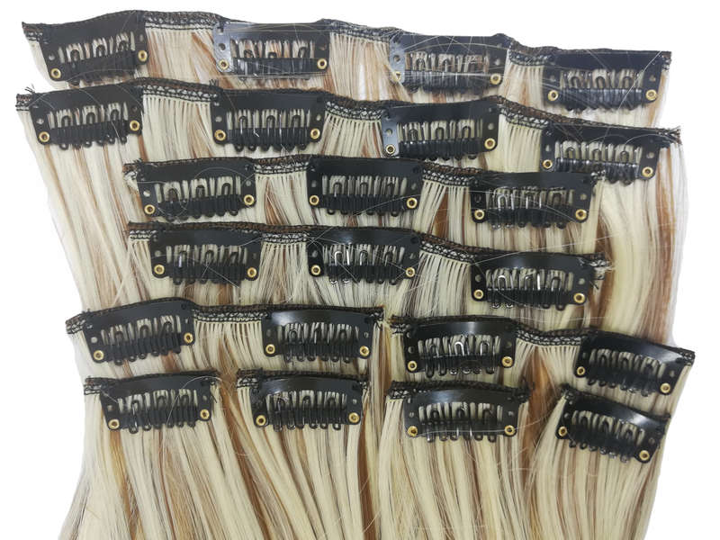 10 Piece Wavy Long 55-60cm Full Head Clip-on Hair Extensions XXL - M9-613 Natural Blonde Mix