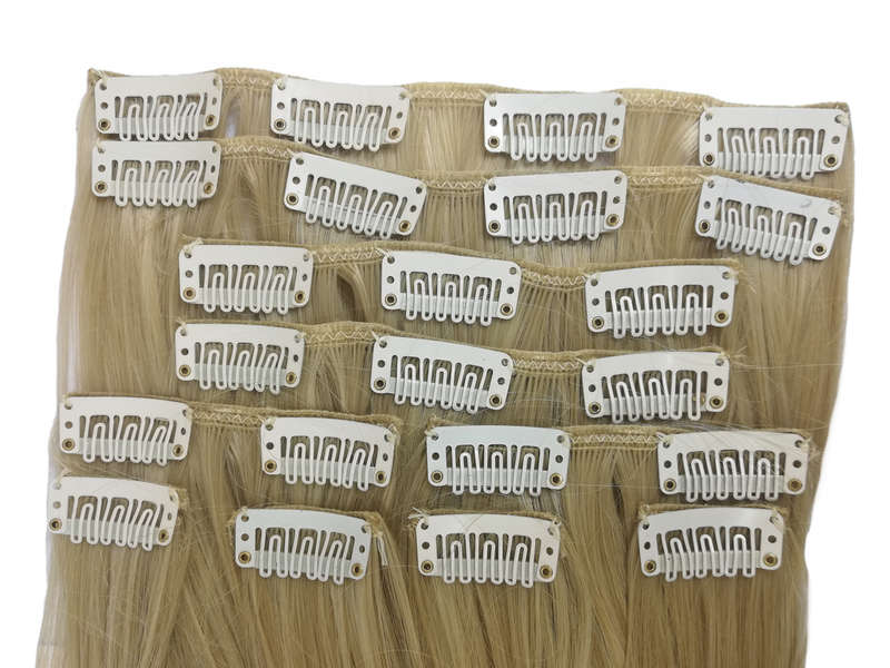 10 Piece Wavy Long 55-60cm Full Head Clip-on Hair Extensions XXL - 24H-613 Latte Blonde Mix