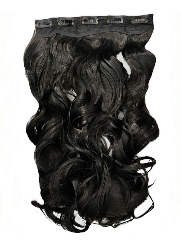 1 Piece Wavy 5 Clip Synthetic Hair Extension XXL 60cm - 1 Jet Black