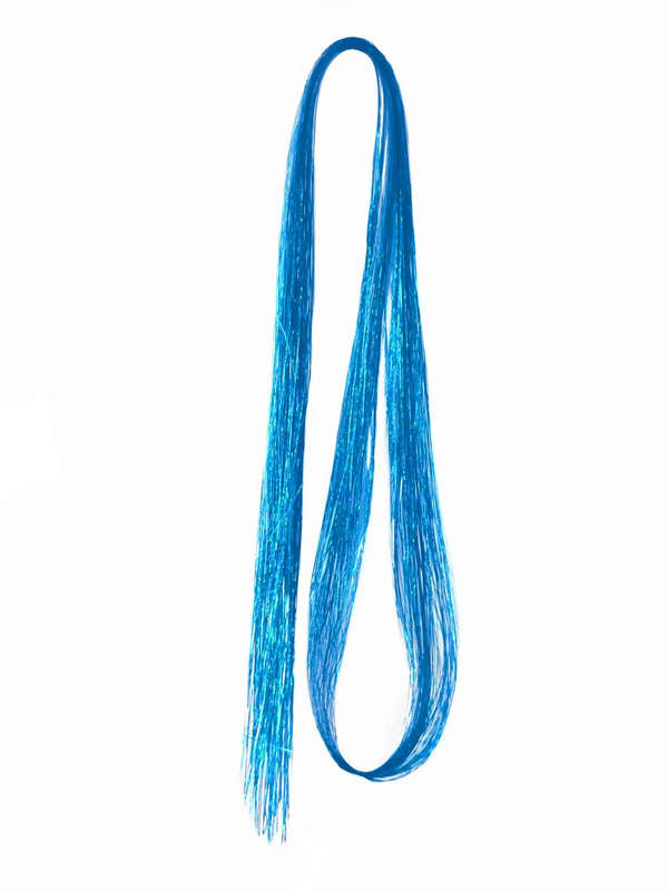 Tie-On Vibrant Hair Tinsel 90cm - 100 Pack - Bright Blue