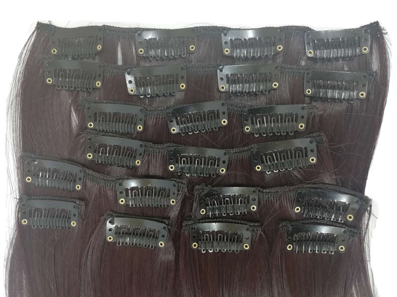 10 Piece Wavy Long 55-60cm Full Head Clip-on Hair Extensions XXL - 99J Deep Plum