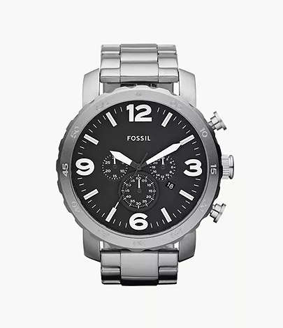 Fossil Nate Chronograph Men`s Silver Watch JR1353