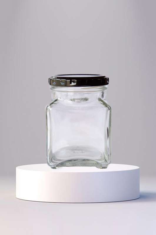 Glass Cosmetic Jar with Black Lid - 260ml