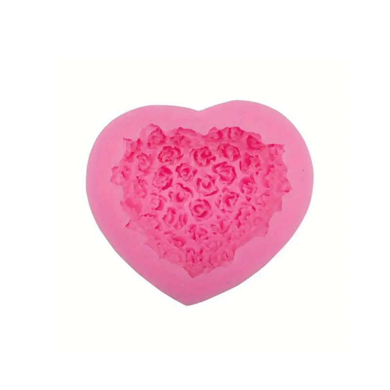 Pink Rose Heart Floral Silicone Mould