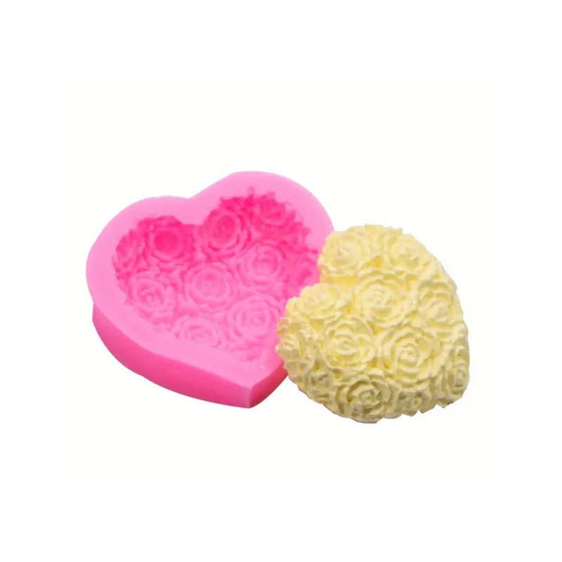 Pink Rose Heart Floral Silicone Mould