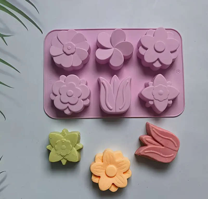 6 Cavity Mixed Flowers Silicone Mould