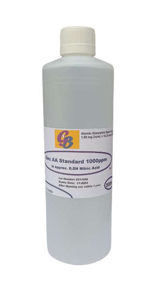 Zinc AA Standard 1000ppm (in 0.5N HNO3) 500ml