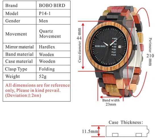 BOBO BIRD Bamboo Watch Men's Quartz Wristwatch Date & Day Display