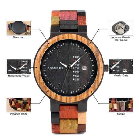 BOBO BIRD Bamboo Watch Men's Quartz Wristwatch Date & Day Display