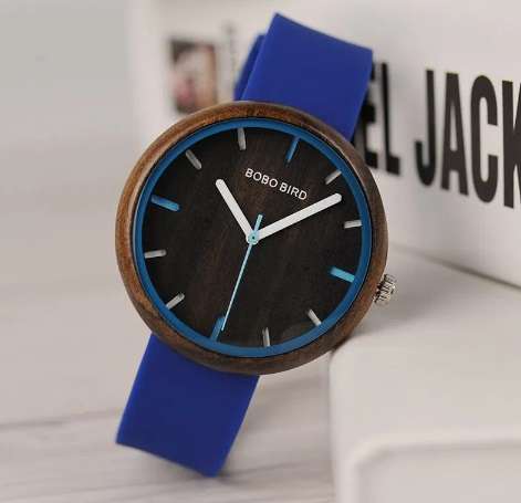 BOBO BIRD Ladies wooden watch with Silicone wrist band - Blue